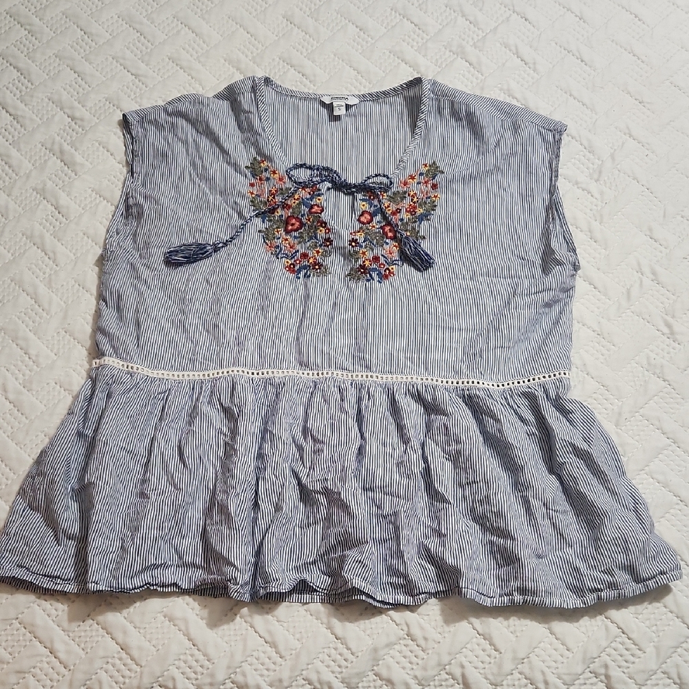 Sonoma Blue and White Pinstripe Top EUC